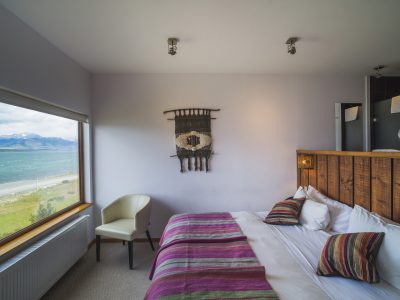 Bedroom in a suite at Weskar Patagonia Lodge, Puerto Natales, Chilean Patagonia, Chile